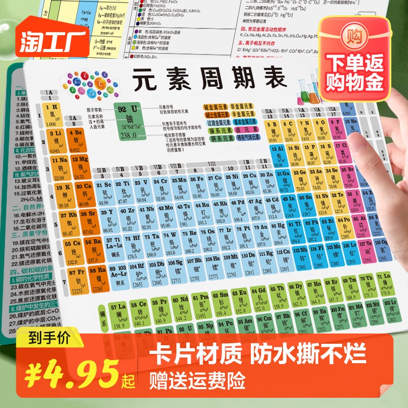 卡片数学物理化学公式初中化学元素周期表知识点大全挂图资料拼音高性价比高么？