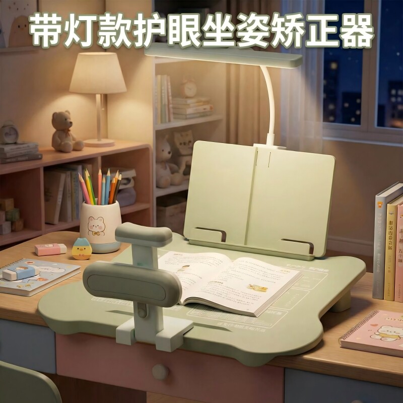 带灯款小学生坐姿矫正器儿童正姿下巴写字姿势纠正支架防低头视力保护器写作业书写矫正驼背书桌读写台灯护眼