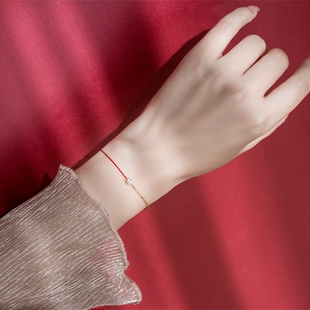 redline手链法国红绳手链半绳半链圆钻小红绳手链本命年转运手绳