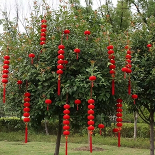 过年小灯笼串挂饰结婚布置新年户外装饰树上植绒大红灯笼绒布新春