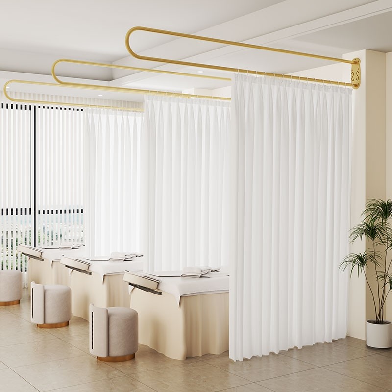 U型长杆美容院养生馆理疗床美容床隔断帘围帘支撑架轨道纱帘帘子