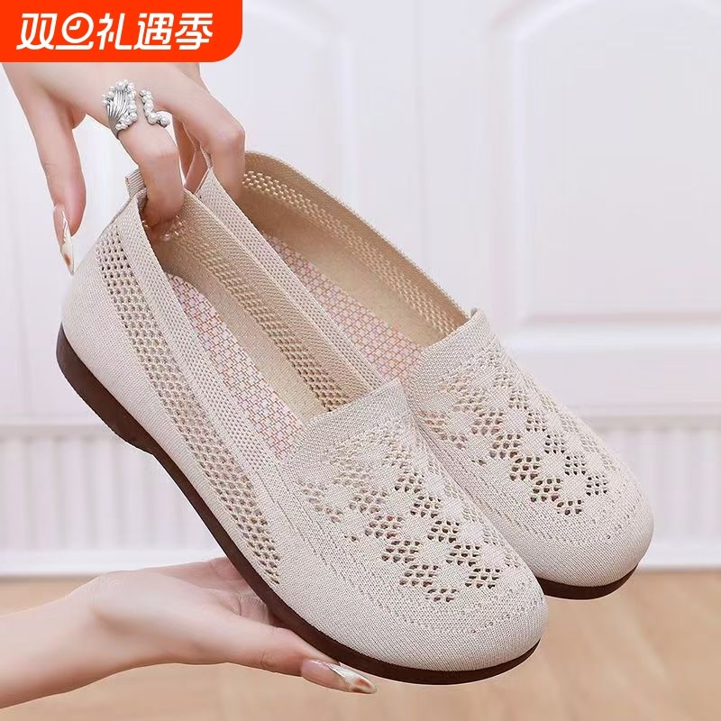 老北京布鞋女单鞋舒适浅口鞋防滑透气软底夏季妈妈鞋平底镂空轻便