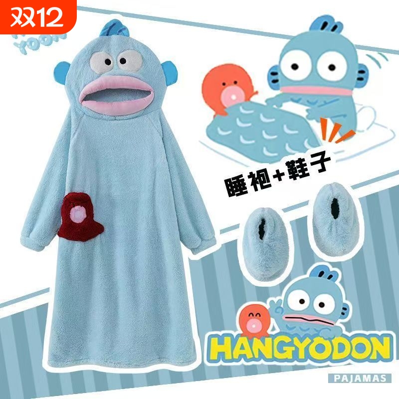 小丑鱼儿童连体睡衣秋冬季珊瑚绒可爱搞怪连帽睡袍睡裙加厚小女孩