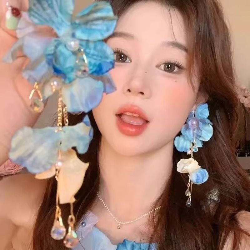 露染胭脂~花朵流苏耳钉女2025新款爆款高级感海边度假风耳环耳饰