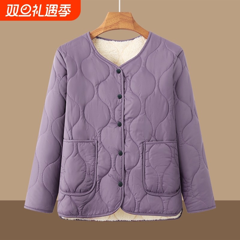 妈妈秋冬内搭小棉衣加绒保暖无领中老年人女冬季内胆棉袄短款外套