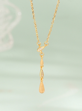 s925纯银长款Y型项链极简主义轻奢高级感拉丝水滴项链通勤锁骨链