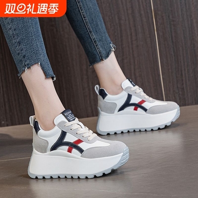 品牌断码8厘米增高厚底松糕老爹鞋女爆款秋冬内增高软皮运动百搭