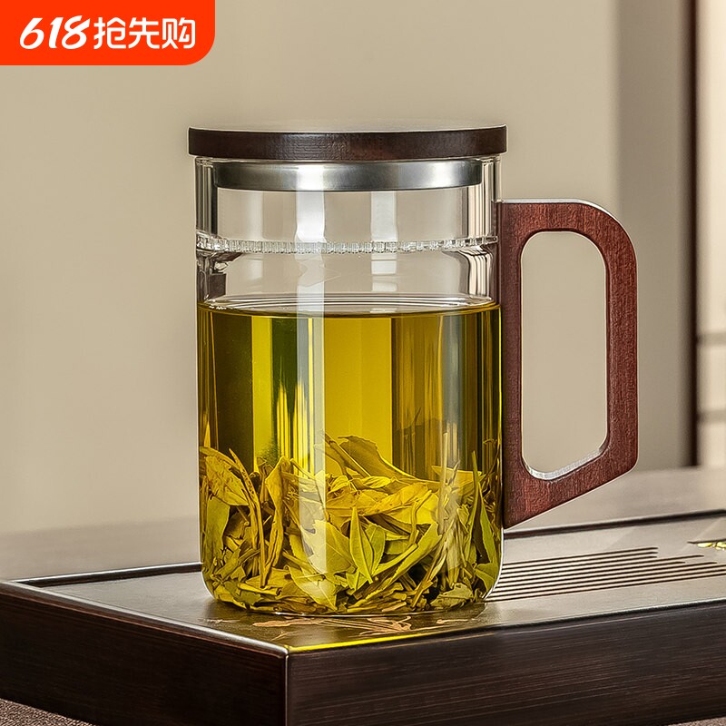 绿茶杯月牙过滤泡茶玻璃杯办公室高档个人专用耐高温茶水分离水杯