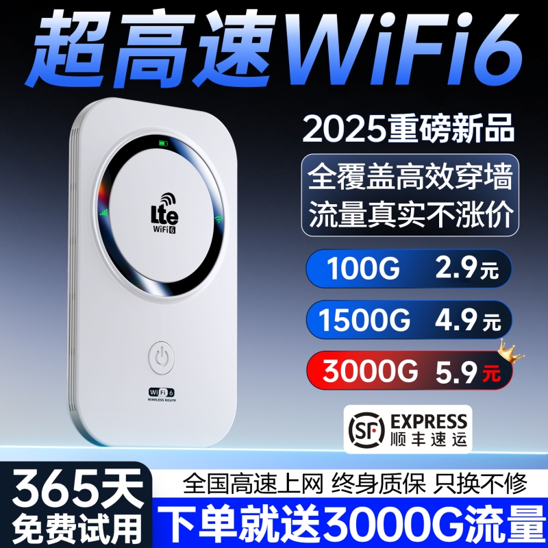 2025年随身wifi新款无线移动官方正品网络高品质宽带无限速wi-fi6便携式上网卡车载插卡路由器全国流量