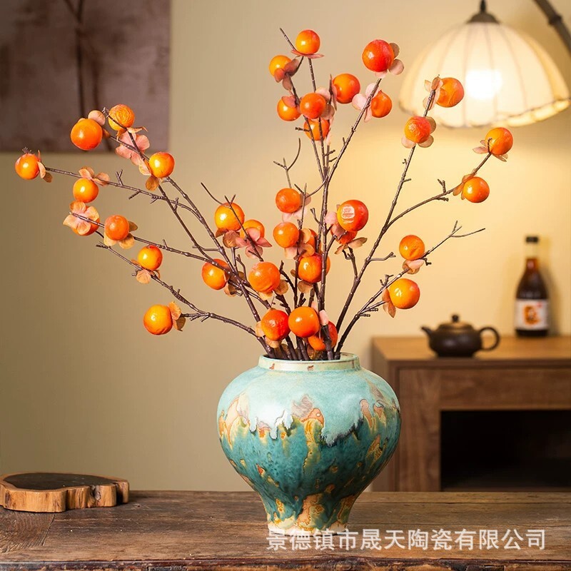 新中式陶瓷花瓶绿色窑变客厅装饰插花水培摆件轻奢高级感家居饰品图片