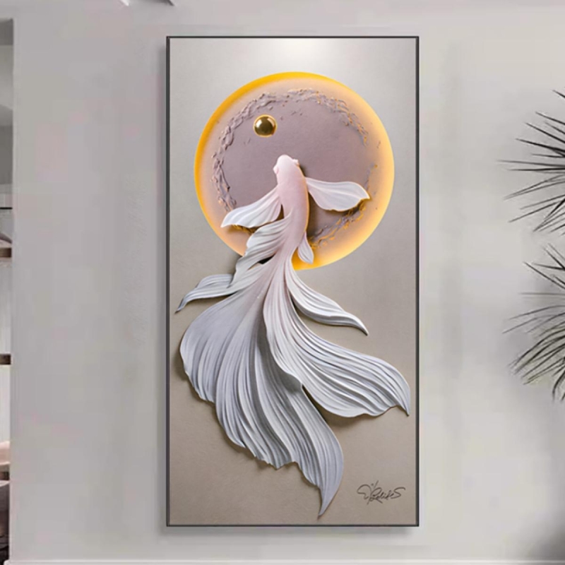 九鱼玄关现代简约客厅走廊过道尽头挂画高端装饰画餐厅晶瓷感应图片