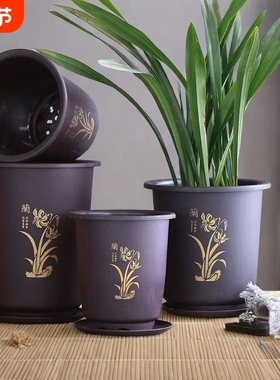 新款加厚树脂兰花盆仿紫砂中式大号君子兰仿陶瓷塑料花盆高脚方形