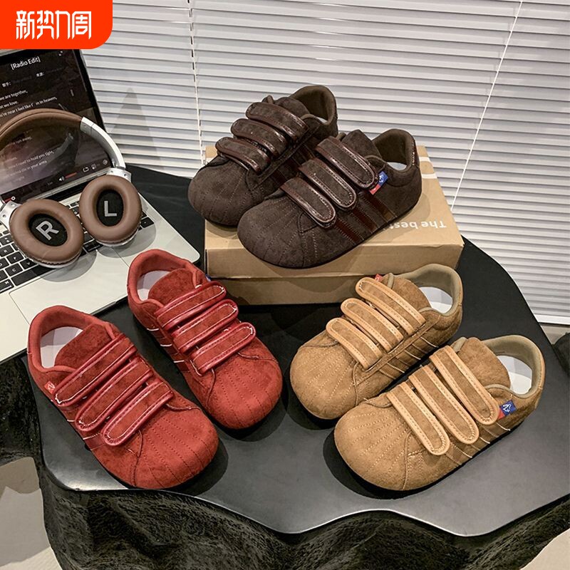 品牌断码2026秋季魔术贴复古德训鞋女增高透气防滑休闲百小众圆头