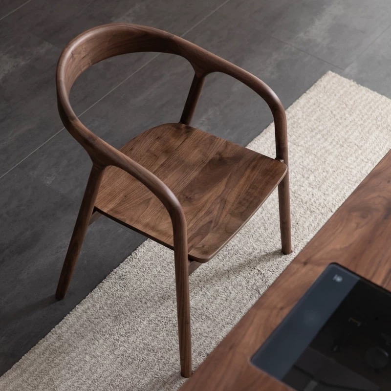 北美黑胡桃木实木餐椅家用餐桌椅靠背椅书房椅软包餐厅原木扶手