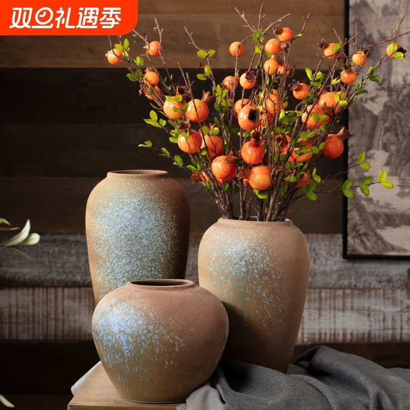 景德镇粗陶陶瓷花瓶摆件可水培复古新中式客厅家居装饰插干花