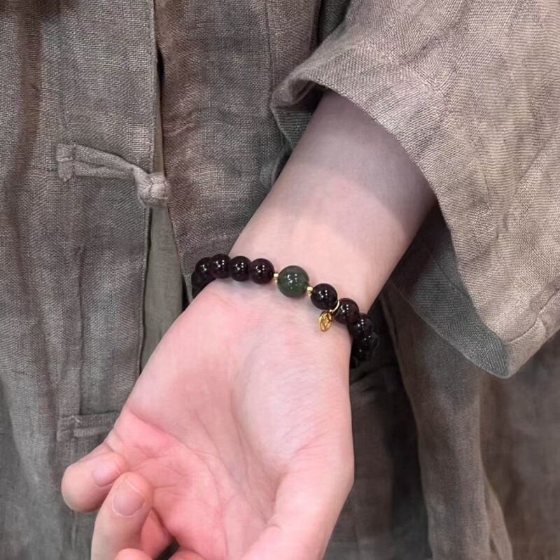 高密印度小叶紫檀手串女和田玉转运珠招财铜钱款中式简约轻奢小众