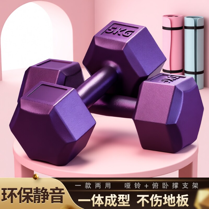 六角哑铃健身男士家用女士学生儿童铸铁亚铃器材瑜伽运动练手臂