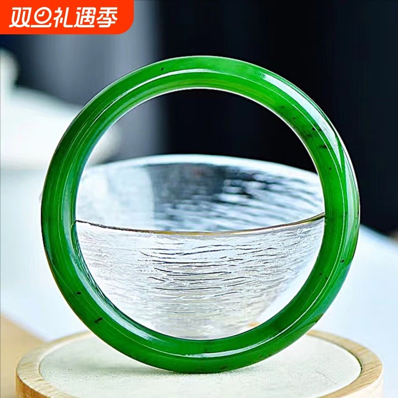 正品和田碧玉手镯女款小扁圆条真玉石玉镯子送妈妈女友高端大气礼