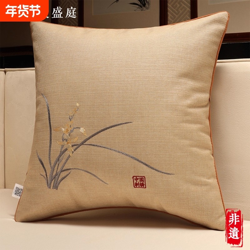 新中式床头抱枕高档客厅沙发靠背垫中国风腰枕靠垫不含芯大靠枕套