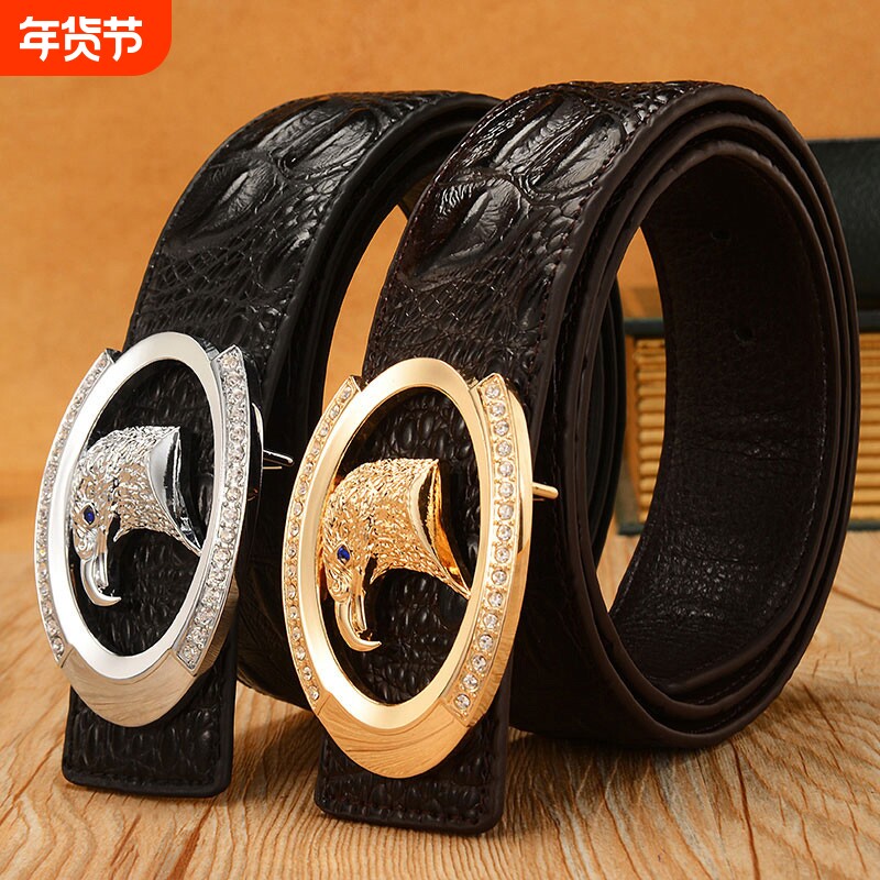 男士皮带中青年皮带潮休闲真皮裤腰封带鳄鱼纹纯牛皮平滑扣送礼盒