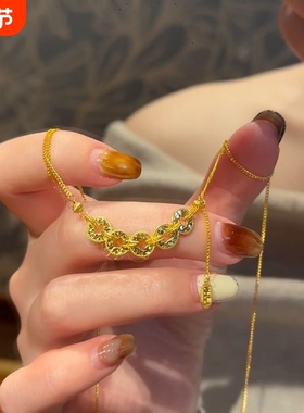 五帝钱币项链女新中式古法金色碎碎冰招财进宝吊坠锁骨链饰品黄金