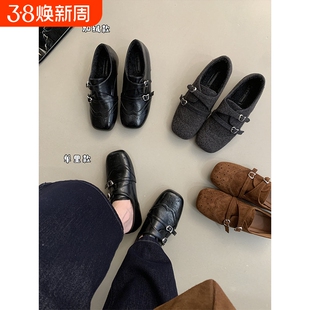 内增高单里毛呢子复古方头单鞋厚底乐福鞋女春秋新款英伦风小皮鞋