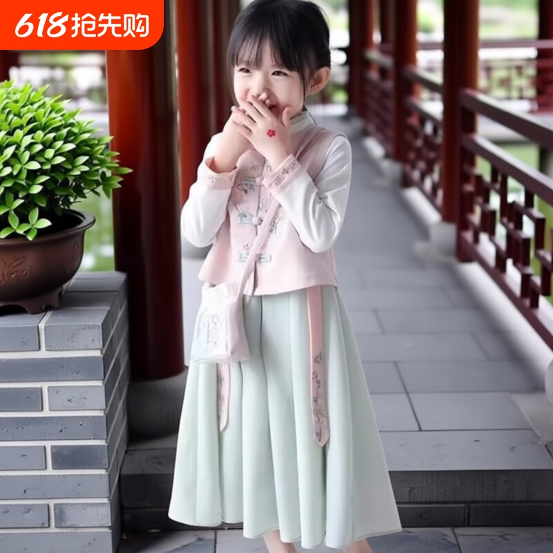 女童春秋汉服古装中国风服装儒裙仙女装儿童唐装宝宝衣服幼童套装