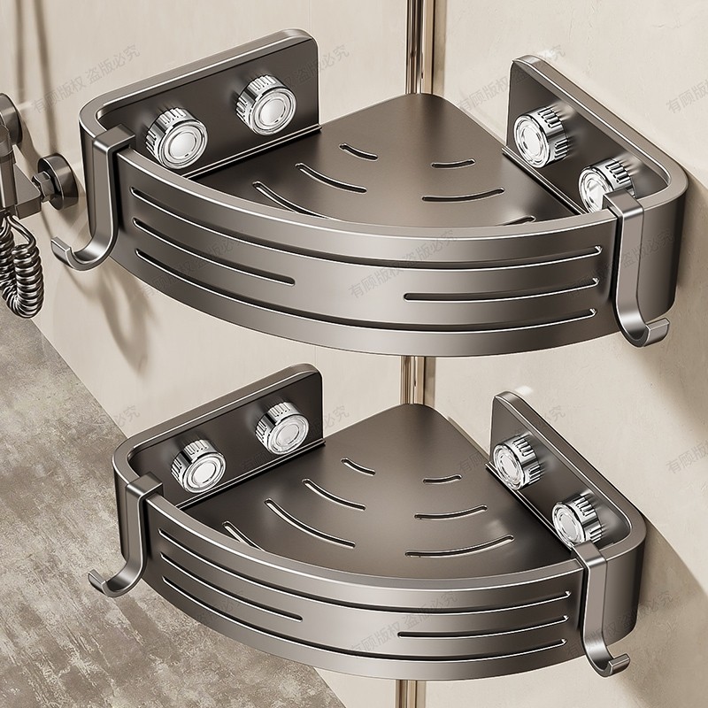 卫生间三角篮免打孔浴室置物架太空铝淋浴房沐浴露收纳架吸盘双层