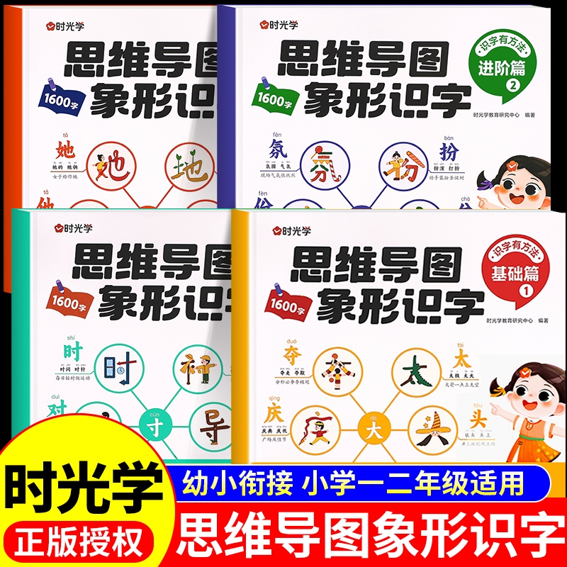 时光学思维导图象形识字基础进阶篇全套幼儿认字识字书象形1600字幼儿园大班学前班宝宝早教启蒙书幼小衔接升一二年级看图识字教Q