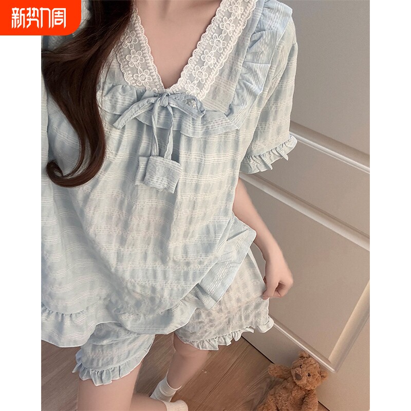 夏季睡衣女2026新款带胸垫一体可外穿棉绸短袖宽松甜美可爱家居服