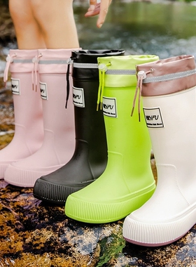 雨鞋女款高筒成人日系时尚水鞋防水防滑加绒轻便耐磨雨靴lfy束口