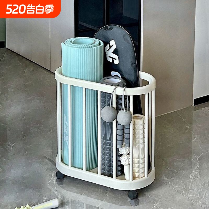 瑜伽垫健身器材收纳篮带轮置物架塑料大号置物架落地筐