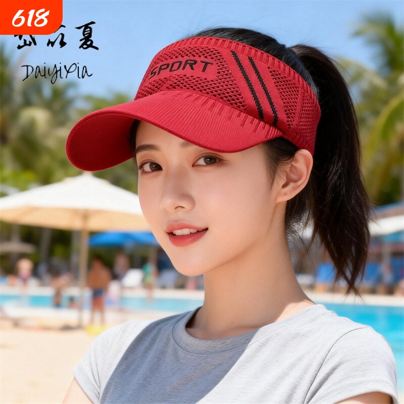 针织空顶遮阳透气防晒帽轻薄春夏季户外跑步骑行鸭舌帽子红色白色