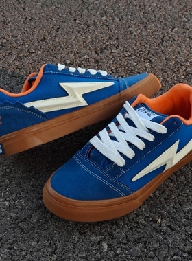 蓝橙色低帮个性刺绣美式街头板鞋闪电鞋胖胖面包鞋时尚潮鞋休闲鞋