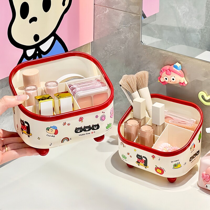 桌面化妆品收纳盒梳妆台前分格大容量护肤品整理盒台面眉笔放置盒