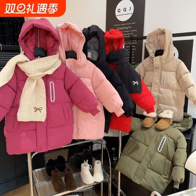 2025新款冬季长款加厚保暖中大童洋气棉服羽绒黑色内胆白色红色