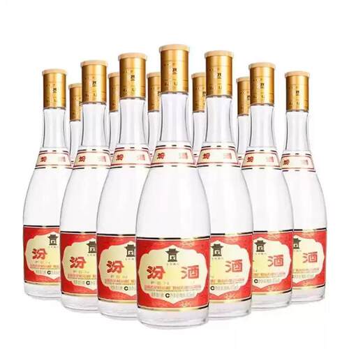 杏花村黄盖汾酒53度纯粮食酒475mL*12瓶玻汾清香型酒厂股份