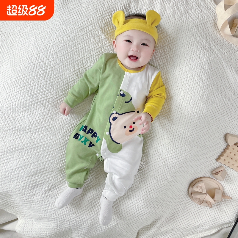 新生儿衣服婴儿长袖连体衣纯棉男童春秋款哈衣爬服可爱包屁衣薄款