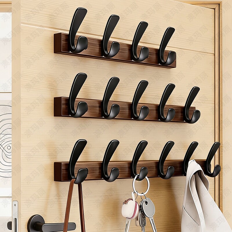 胡桃木挂钩免打孔门后挂衣架墙上壁挂玄关衣服帽挂衣钩衣柜承重