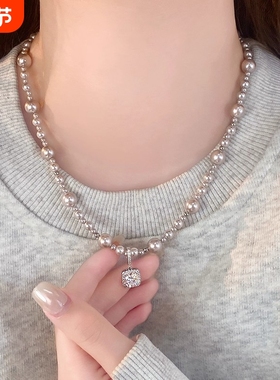 曼塔玫瑰方糖珍珠项链女款2025新款爆款锁骨链颈链配饰轻奢高级感