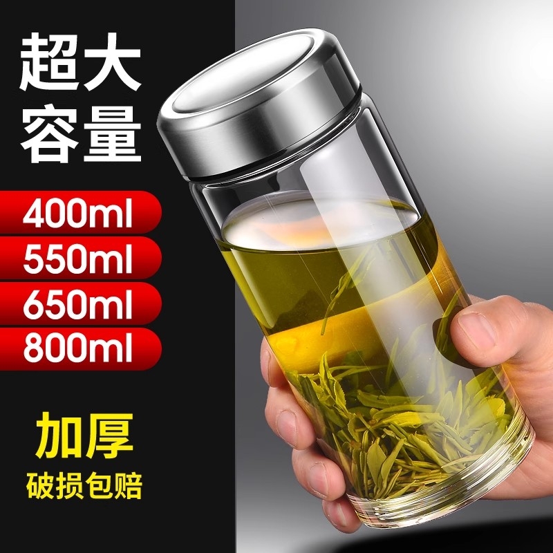 单层玻璃杯超大容量水杯子加厚便携车载男士商务办公耐高温喝茶杯