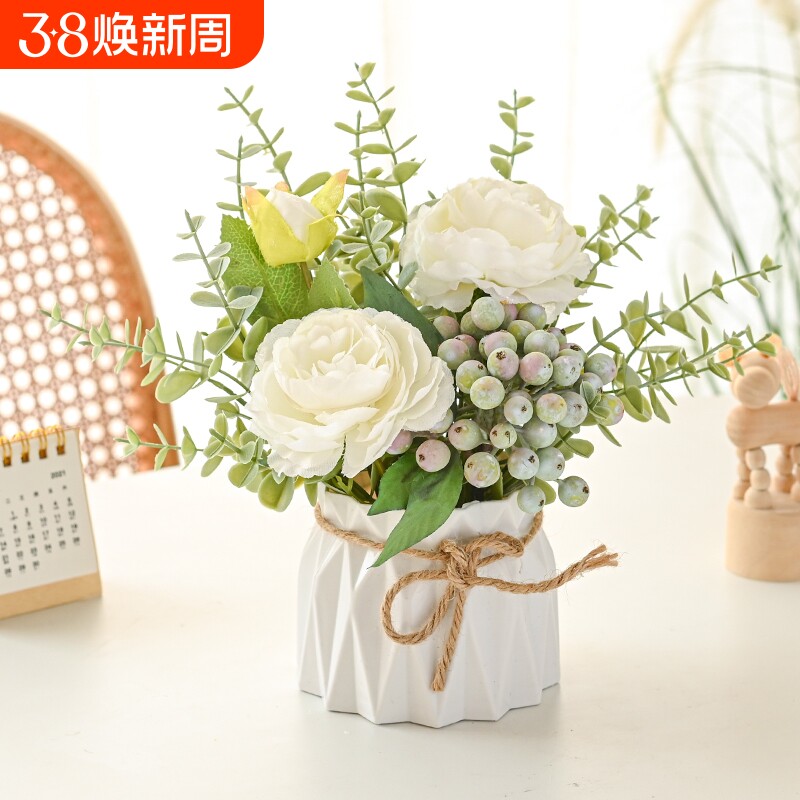 仿真花植物小盆栽办公桌家居摆件客厅室内装饰假花干花花束摆放