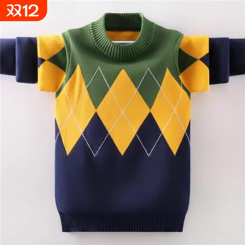 男童毛衣套头休闲秋冬新款儿童中大童针织衫加绒加厚男孩保暖线衣