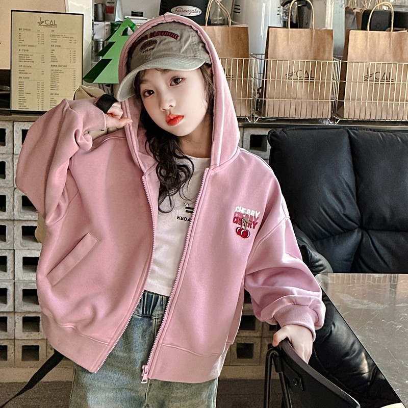 女童拉链卫衣春秋款连帽外套