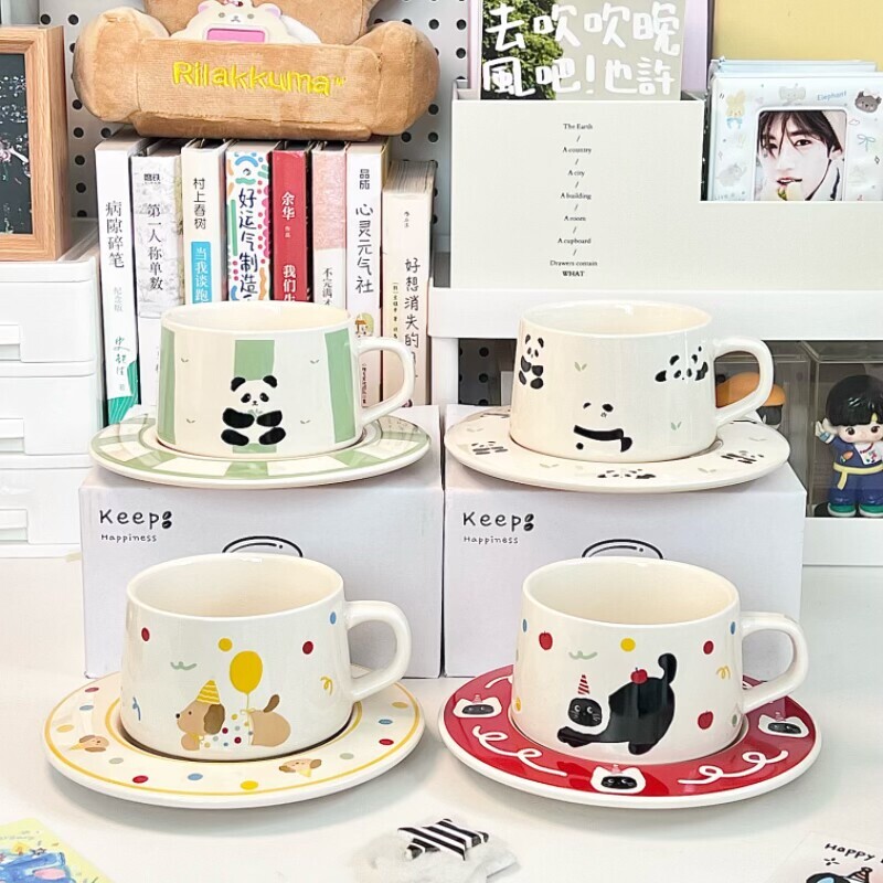 奶fufu可爱猫咪陶瓷咖啡杯碟套装高颜值下午茶马克杯精致伴手礼物