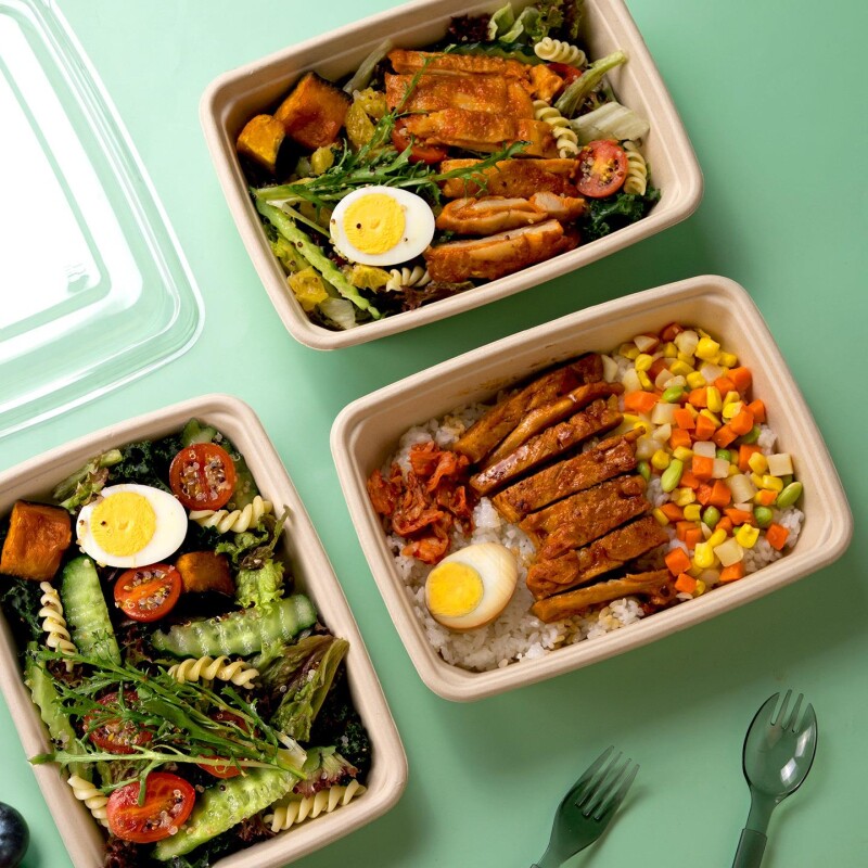 喇叭花环保甘蔗浆轻食沙拉盒一次性纸浆餐盒可降解饭盒蔬果沙拉盒