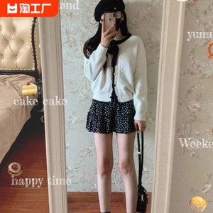 黑色碎花a字短款蛋糕裙女春夏新款甜辣高级感高腰小个子半身裙子