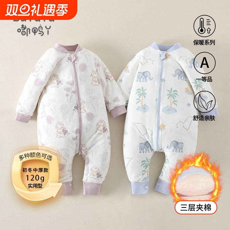 婴儿秋冬款睡袋a类夹棉加厚睡衣男女宝宝防寒款拉链式防踢被卡通