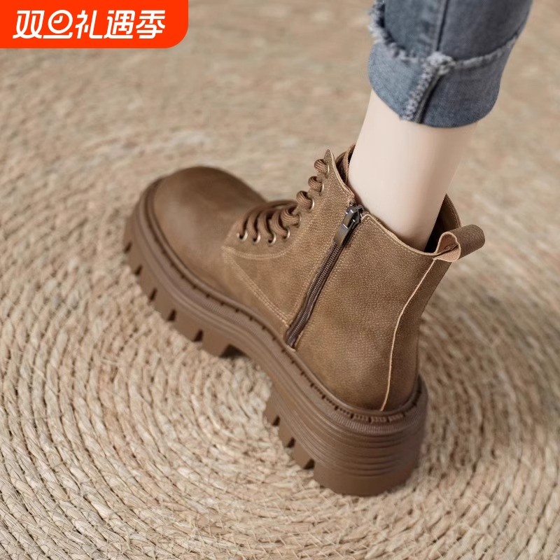 热风圈增高厚底马丁靴女2025秋季新款单靴英伦风机车冬季英伦短靴