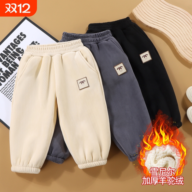 男女童冬季加绒裤子女童加厚保暖裤2025秋冬新款一体绒休闲卫裤